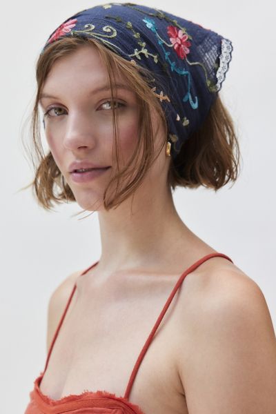 Embroidered Floral Headscarf