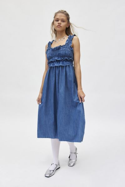 kimchi blue kenzie empire waist bow back denim maxi dress