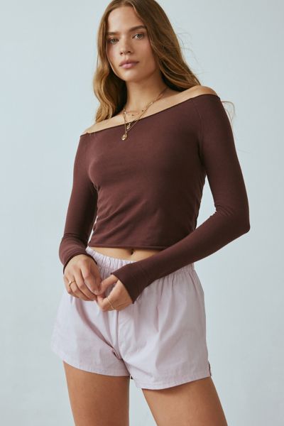 Out From Under Cotton Compression Boatneck Long Sleeve Top In Brown, Women's At Urban Outfitters In Brown