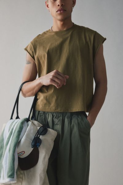 BDG GRAYSON SOLID CUTOFF MUSCLE TEE IN OLIVE, MEN'S AT URBAN OUTFITTERS 