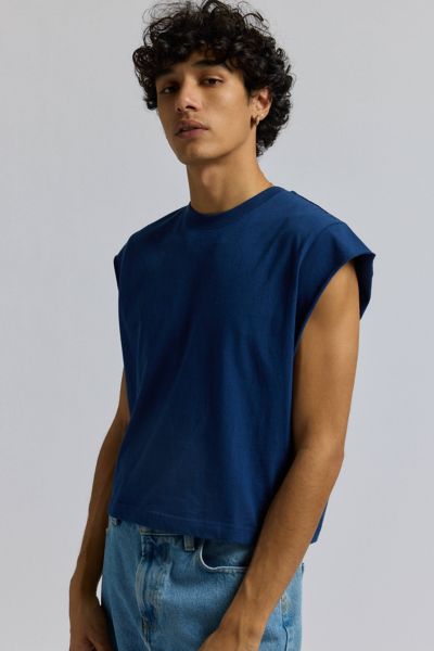 BDG GRAYSON SOLID CUTOFF MUSCLE TEE IN NAVY, MEN'S AT URBAN OUTFITTERS 