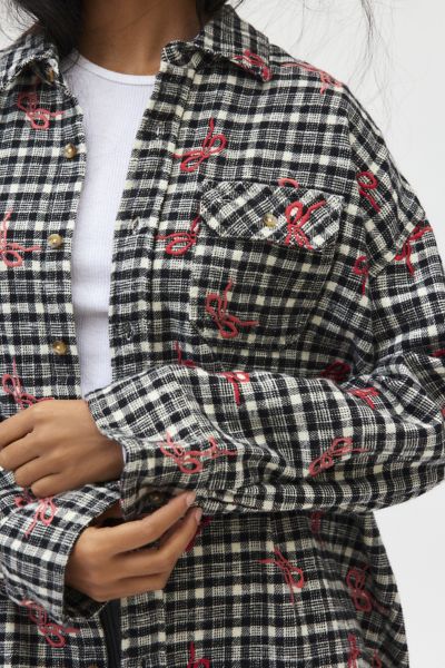 BDG Dani Embroidered Oversized Flannel Shirt