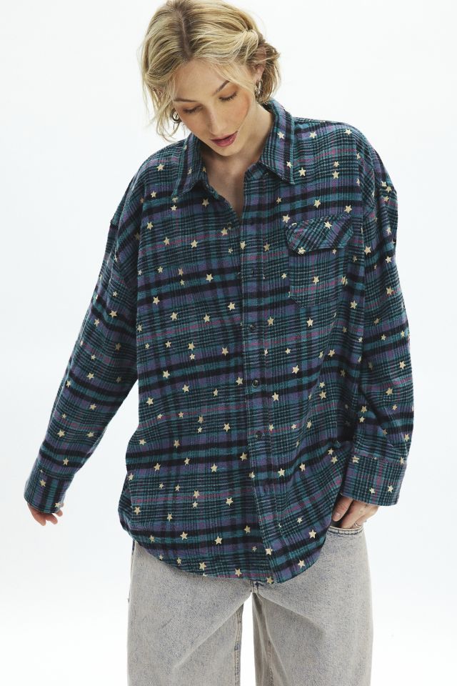 BDG Dani Embroidered Oversized Flannel Shirt #1