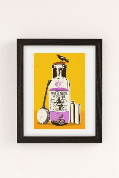 URBAN OUTFITTERS SHOWDEER MUSIC IS MEDICINE ART PRINT IN BLACK WOOD FRAME AT URBAN OUTFITTERS 