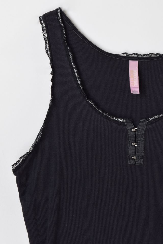 Vintage Y2k Black Metallic Ribbed Tank Top | Urban Outfitters