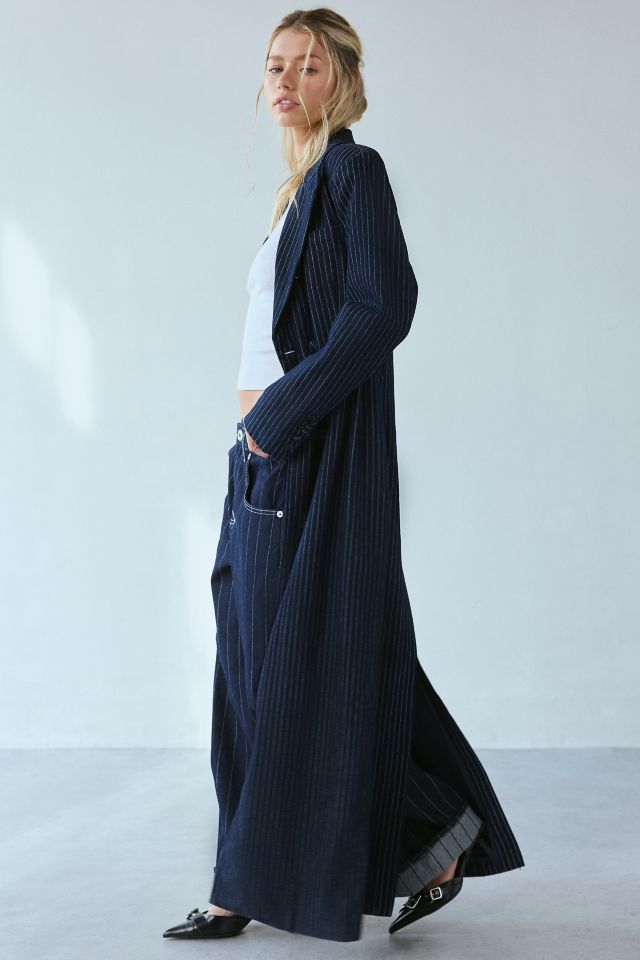 AFRM Quinn Pinstripe Denim Longline Blazer #1