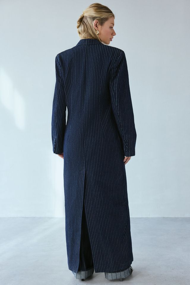 AFRM Quinn Pinstripe Denim Longline Blazer #3