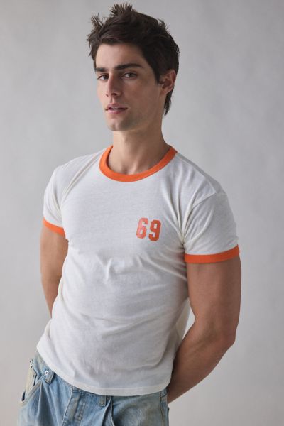 Bdg Varsity Graphic Slim Fit Ringer Tee In Cream, Men's At Urban Outfitters