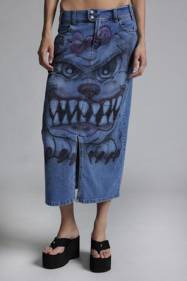 Loyal Pup Custom Airbrush Remade Denim Midi Skirt #1