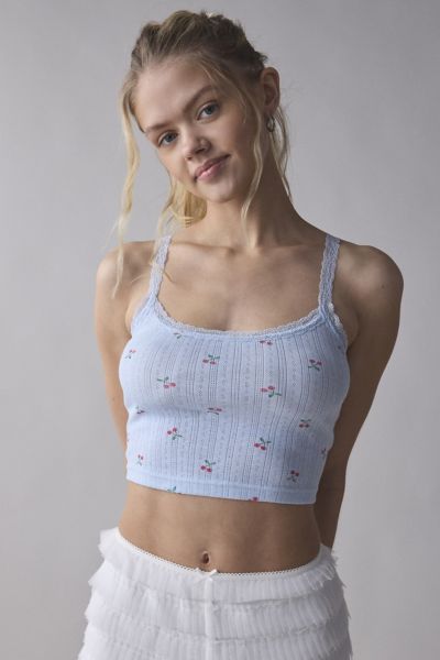 Out From Under Angie Pointelle Cami In Cherry Baby Blue, Women's At Urban Outfitters In Cherry Baby Blue