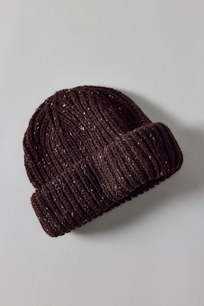 Marled Wool-Blend Short Roll Ribbed Knit Beanie