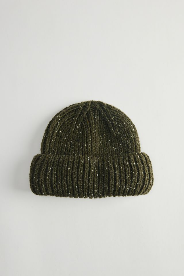 Marled Wool-Blend Short Roll Ribbed Knit Beanie #1