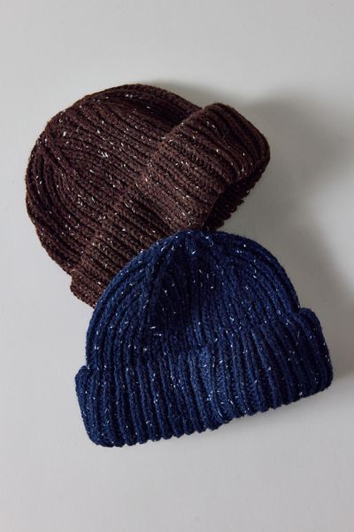 Tuque en tricot côtelé court mélangé de laine chinée