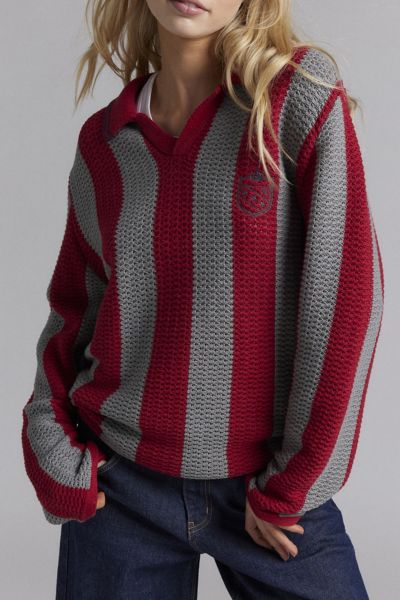 BDG MITCHELLE EMBROIDERED CREST POLO SWEATER IN RED, WOMEN'S AT URBAN OUTFITTERS 