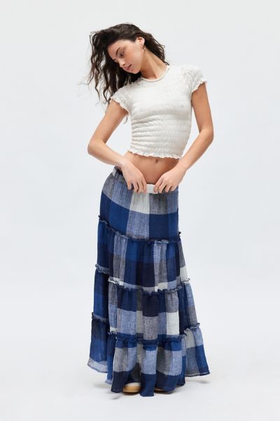 Urban Renewal Remnants Tiered Gingham Maxi Skirt