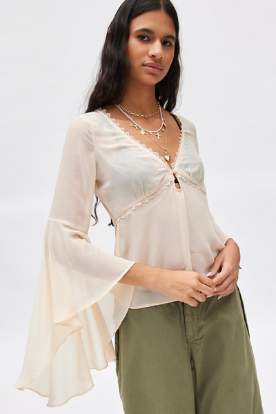Èaphi volume sleeve sheer blouse エフィ Draped Sheer Sleeve Blouse 