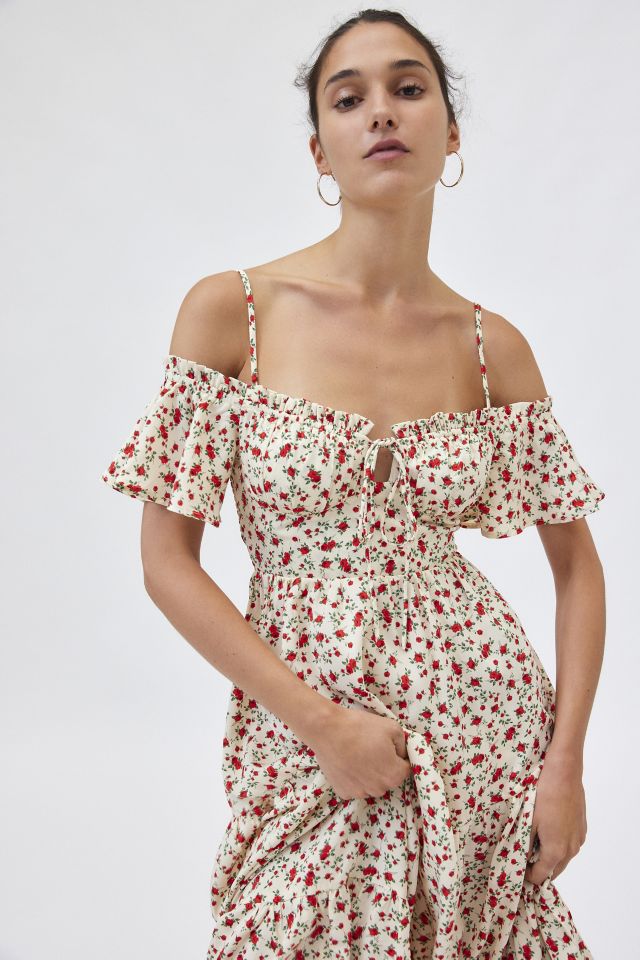 Kiss The Sky Rose Print Cold Shoulder Maxi Dress #1
