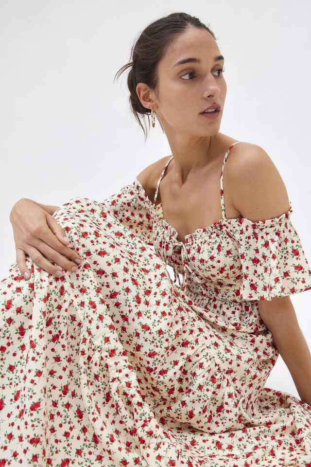 Kiss The Sky Rose Print Cold Shoulder Maxi Dress #4