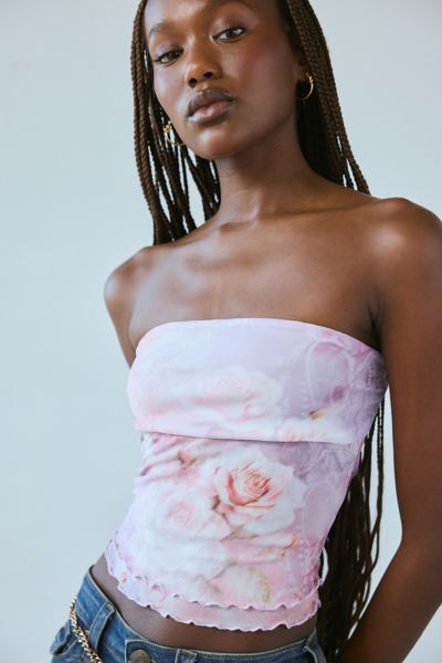 Silence + Noise Kori Printed Mesh Cropped Tube Top