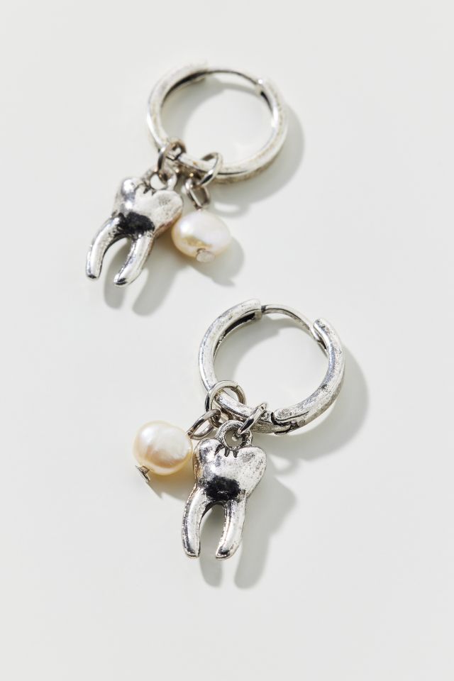 Tooth & Pearl Charm Hoop Earring #1