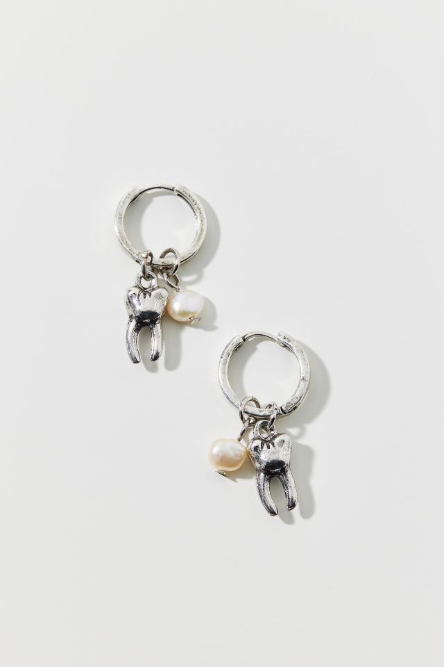 Tooth & Pearl Charm Hoop Earring #2