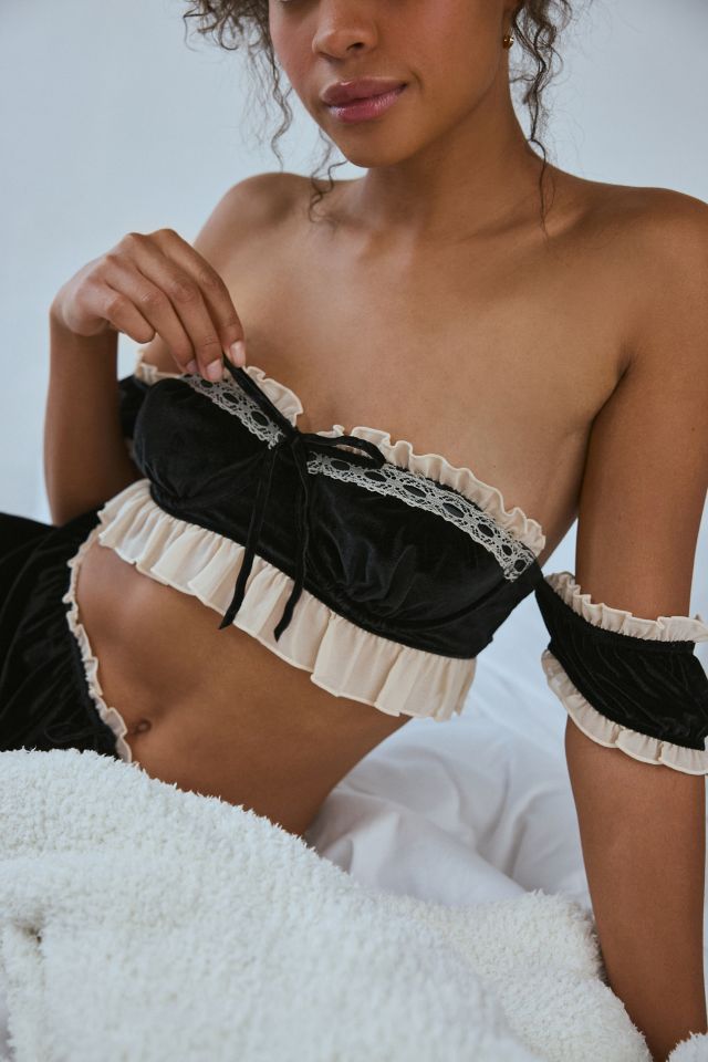 Out From Under Velvet & Ruffle Off-The-Shoulder Bra Top #1