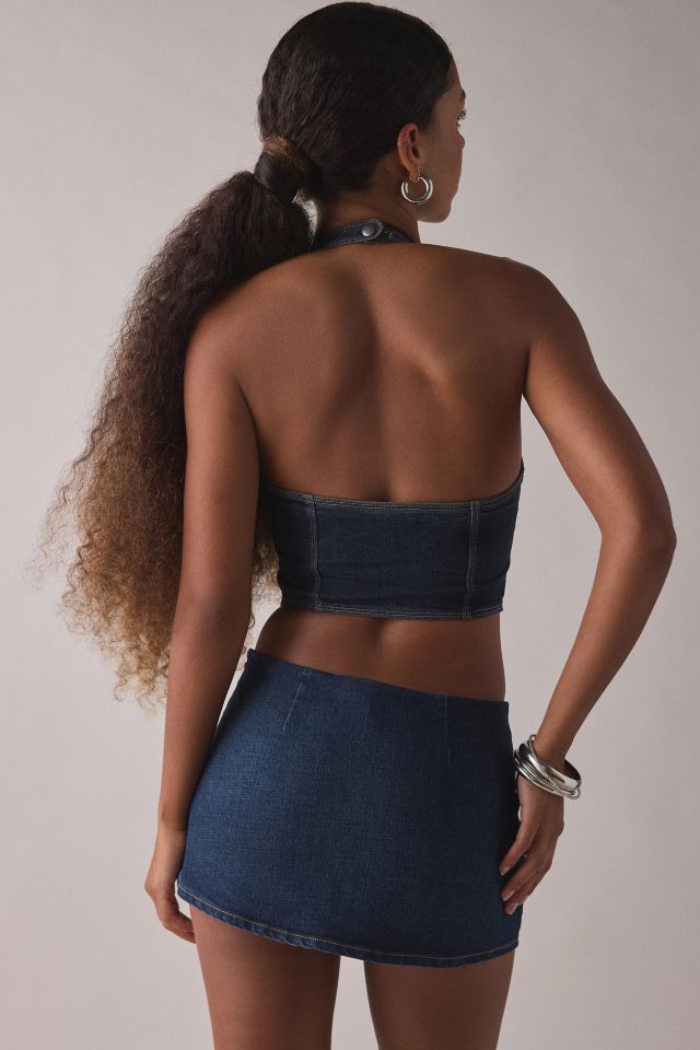 Silence + Noise Esme Cropped Denim Halter Vest Top #1