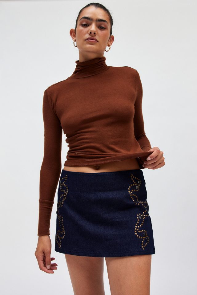 Ecote Lulu Denim Studded Low Rise Mini Skirt | Urban Outfitters