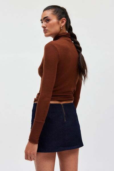 Ecote Lulu Denim Studded Low Rise Mini Skirt
