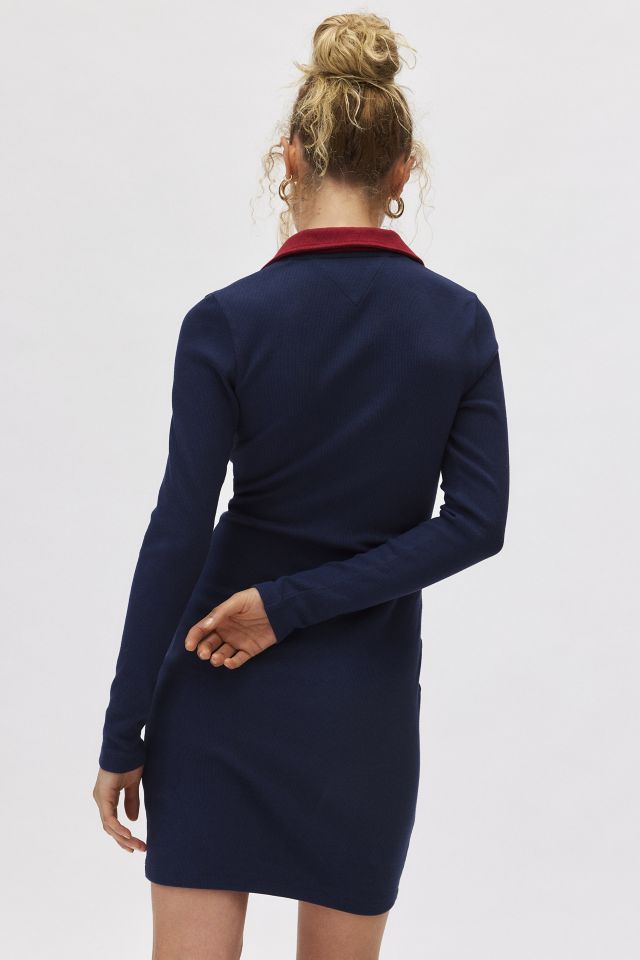 Tommy Hilfiger Women s Ribbed Badge Logo Polo Dress Blue Mini Dresses