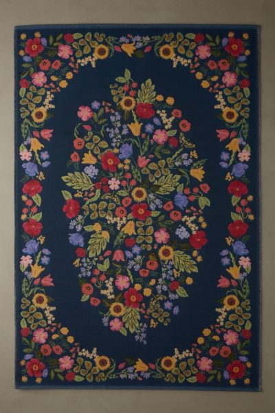 Rifle Paper Co X Loloi Blossom Performance Rug In Navy At Urban Outfitters