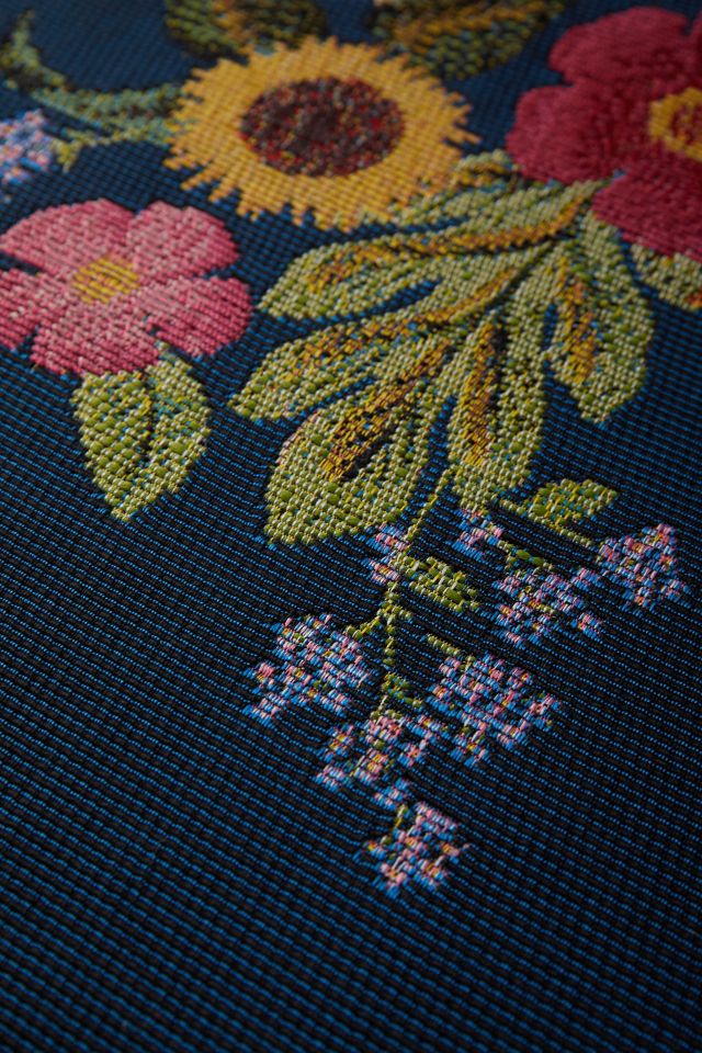 Navy Floral Rectangular Wool and Synthetic Area Rug, 6'-7" x 9'-4"