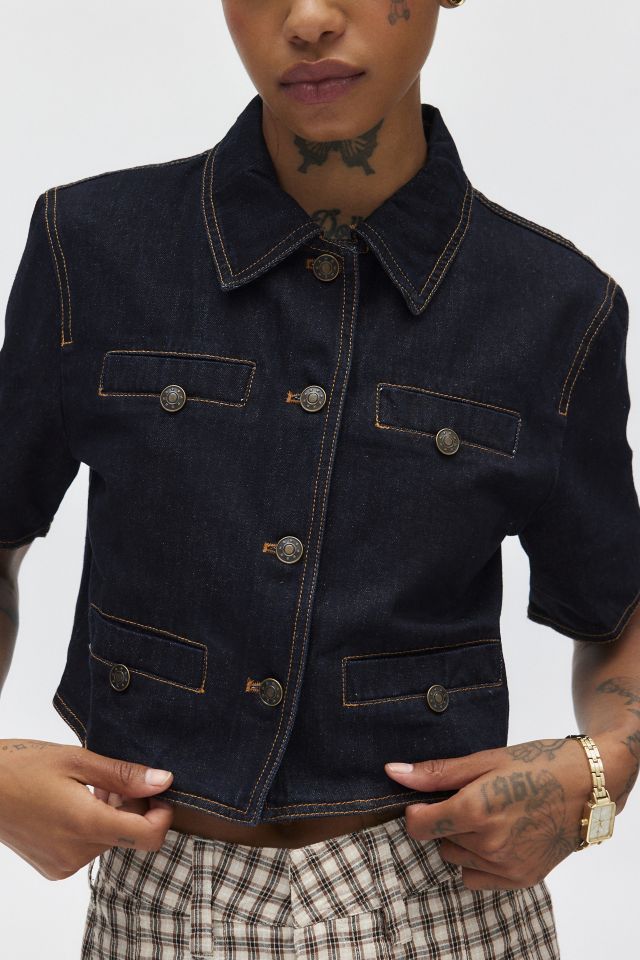 Lioness Halston Short Sleeve Cropped Denim Top #2