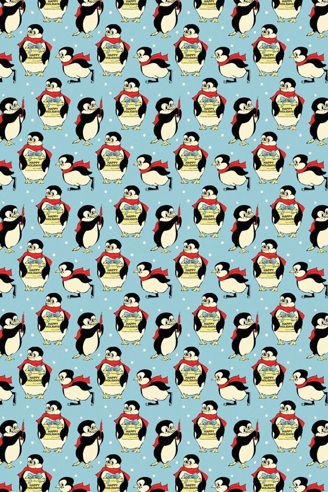 Red Cap Holiday Penguin Wrapping Paper #1