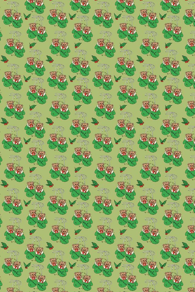 Red Cap Mitten Bears Holiday Wrapping Paper #1