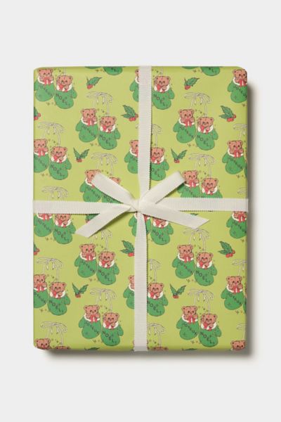 Red Cap Mitten Bears Holiday Wrapping Paper