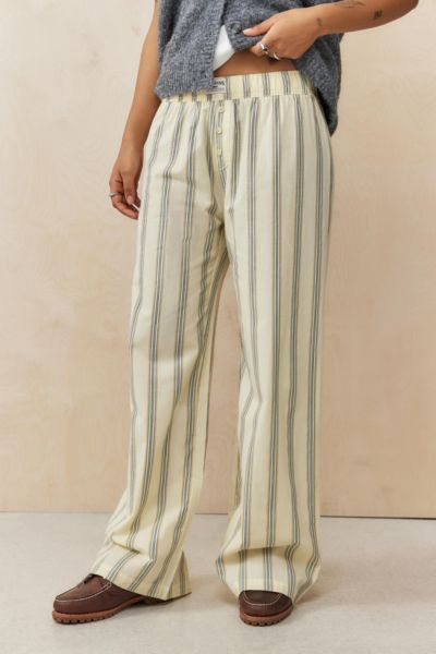BDG STRIPE STRAIGHT-LEG PANT IN LIGHT YELLOW, WOMEN'S AT URBAN OUTFITTERS 