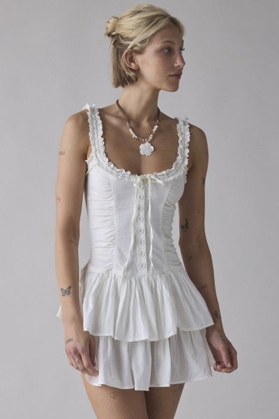 Ecote Olive Ruffled Drop Waist Milkmaid Mini Dress Product Page