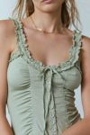 Ecote Olive Ruffled Drop Waist Corset-Style Mini Dress