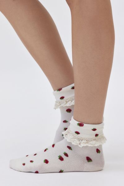 Shop Urban Outfitters Printed Ruffle Foldover Sock In Cream, Women's At
