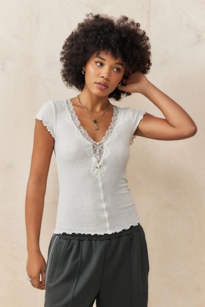 Shop Out From Under Delilah Short Sleeve Top In Ivory, Women's At Urban Outfitters