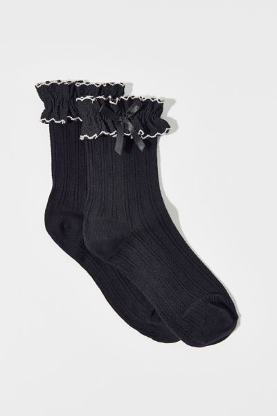 URBAN OUTFITTERS APPLIQUE FEMME RUFFLE SOCK IN BLACK, WOMEN'S AT URBAN OUTFITTERS 