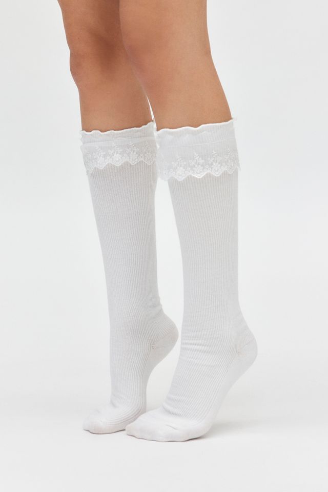 Ruffle Ribbed Knee High Sock | Urban Outfitters