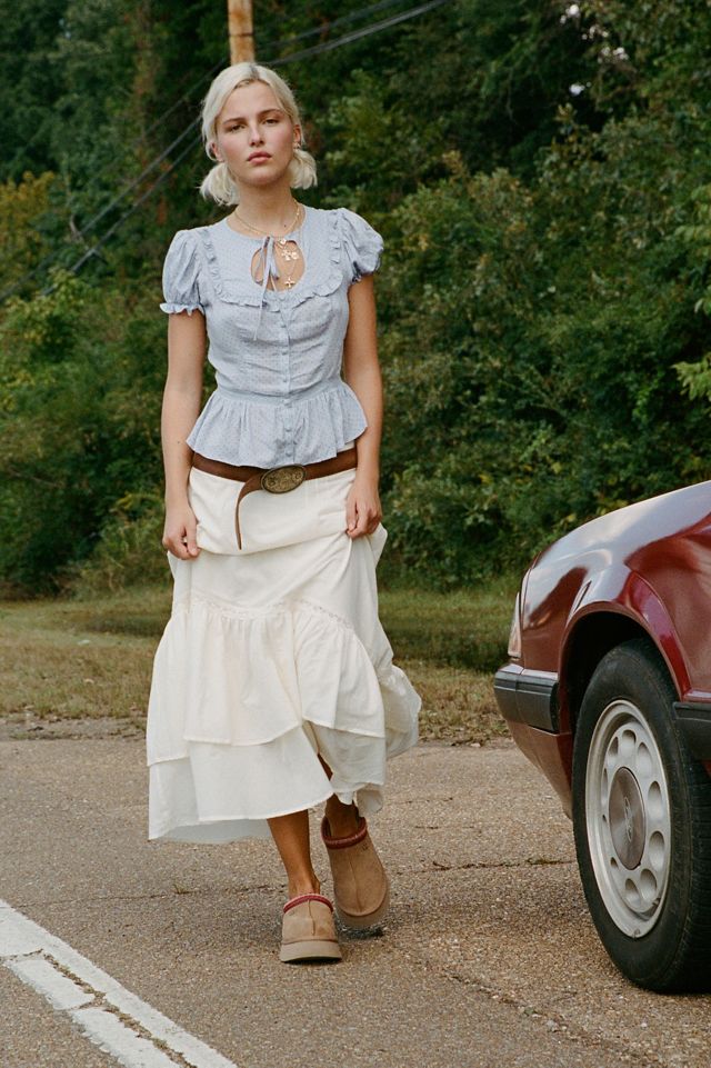 Jupe midi maillée à fentes de UO en tissu à carreaux | Urban Outfitters Canada