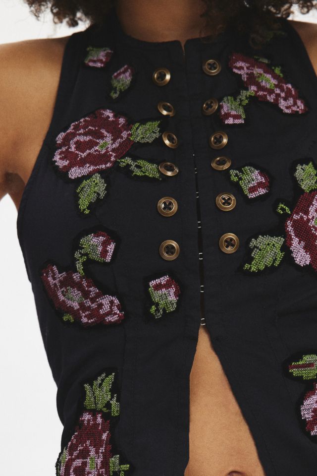 Haut Gilet Brodé Floral Love Letter Kimchi Blue #1