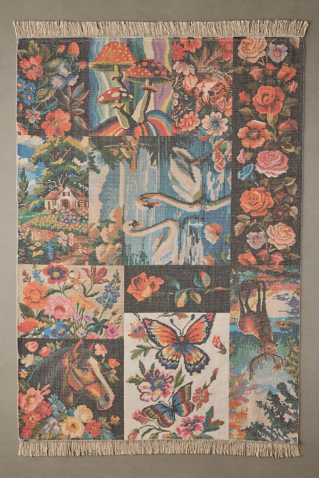 Swan Needlepoint Printed Rug #1