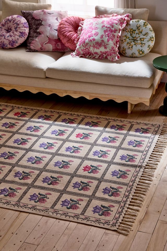 Bridgette Floral Printed Tassel Rug #1