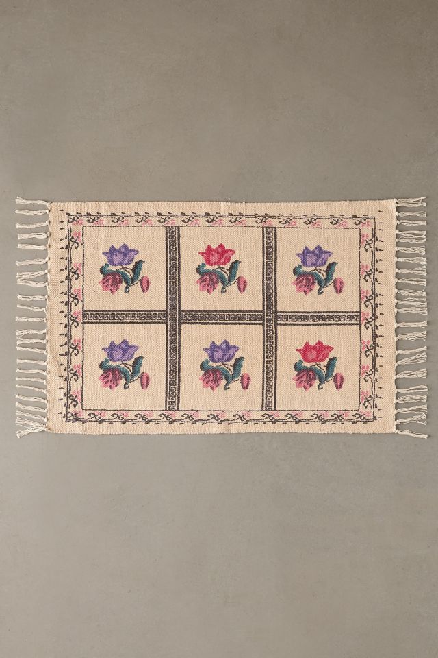Bridgette Floral Printed Tassel Rug #3