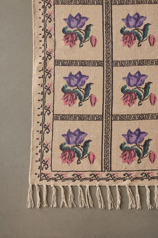 Bridgette Floral Printed Tassel Rug #4
