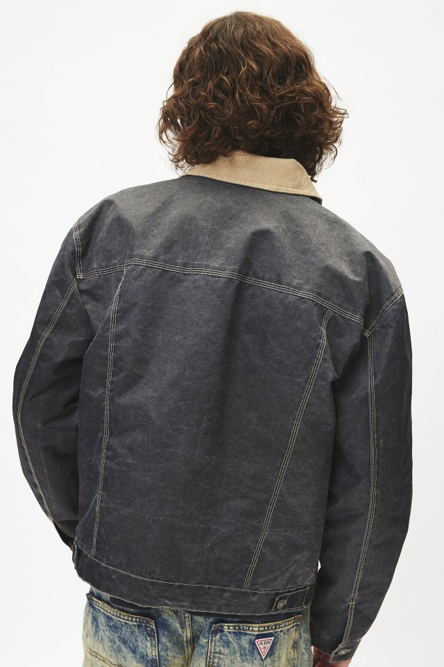 GUESS ORIGINALS Washed Denim Printed Nylon Trucker Jacket #1
